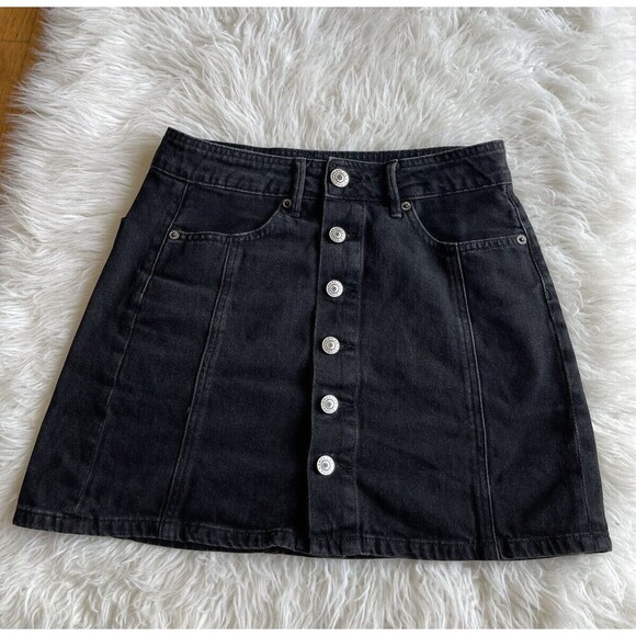 American Eagle AE Size 0 Black Hi Rise Mini Skirt Jan Skirt Button Front Denim - Picture 1 of 6